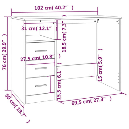 Desk With Drawers White 102X50X76 Cm Engineered Wood