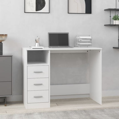 Desk With Drawers White 102X50X76 Cm Engineered Wood