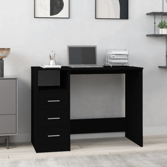 Desk With Drawers Black 102X50X76 Cm Engineered Wood