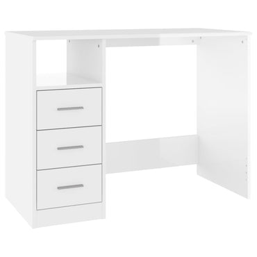 Desk With Drawers High Gloss White 102X50X76 Cm Engineered Wood