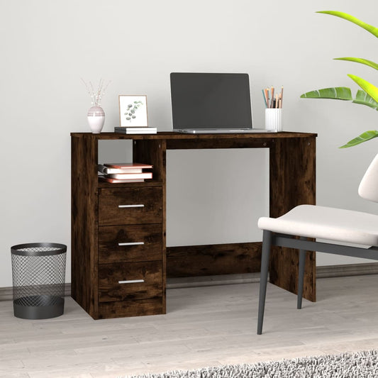 Desk With Drawers Smoked Oak 102X50X76 Cm Engineered Wood