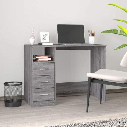 Desk With Drawers Grey Sonoma 102X50X76 Cm Engineered Wood