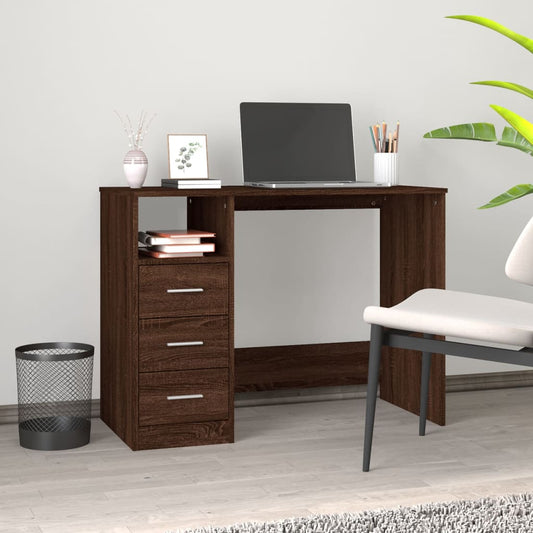 Desk With Drawers Brown Oak 102X50X76 Cm Engineered Wood