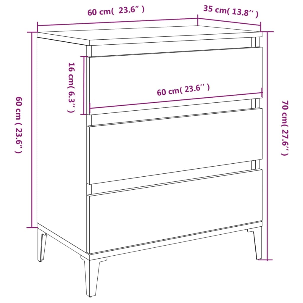 Sideboard High Gloss White 60X35X70 Cm Engineered Wood