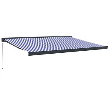 Retractable Awning Blue And White 4.5X3 M Fabric And Aluminium