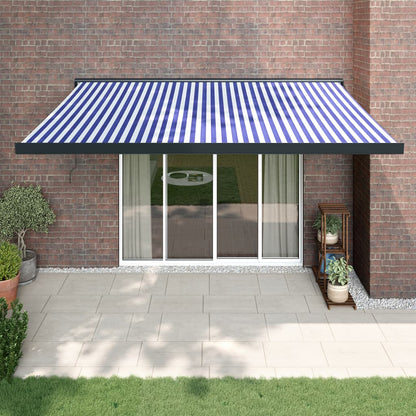 Retractable Awning Blue And White 4.5X3 M Fabric And Aluminium