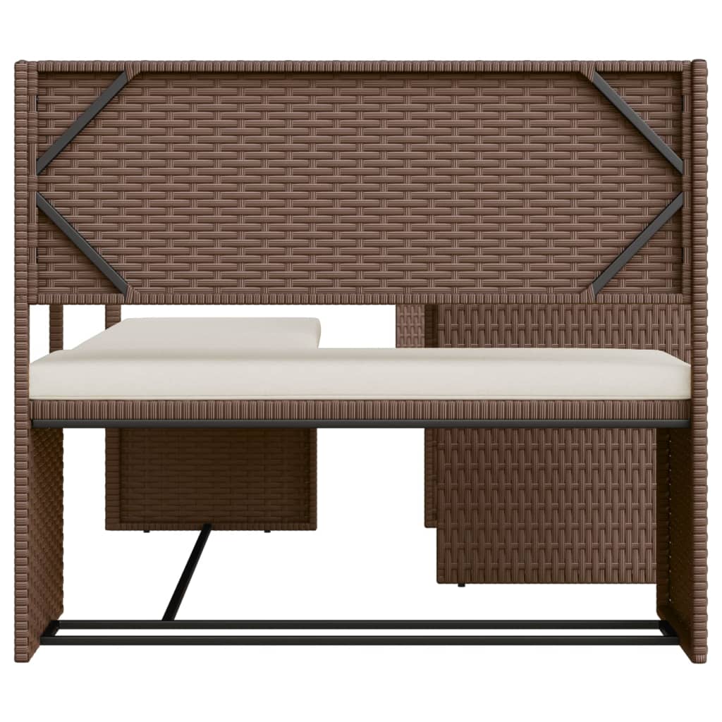 Garden Sofa With Table And Cushions L-Shaped Brown Poly Rattan