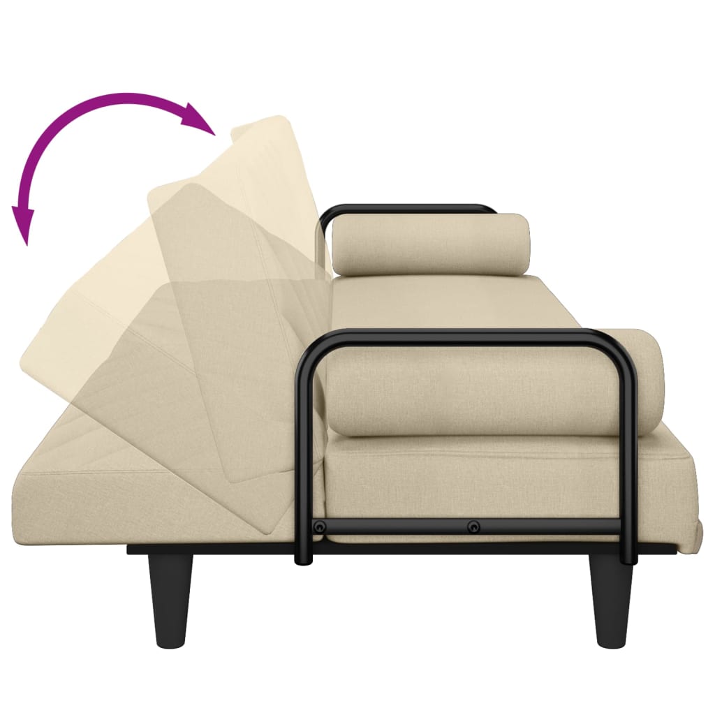 Sofabed 3 Seater With Armrests Cream Fabric