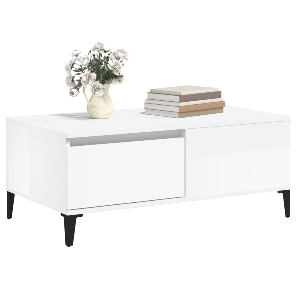 Coffee Table High Gloss White 90X50X36.5 Cm Engineered Wood