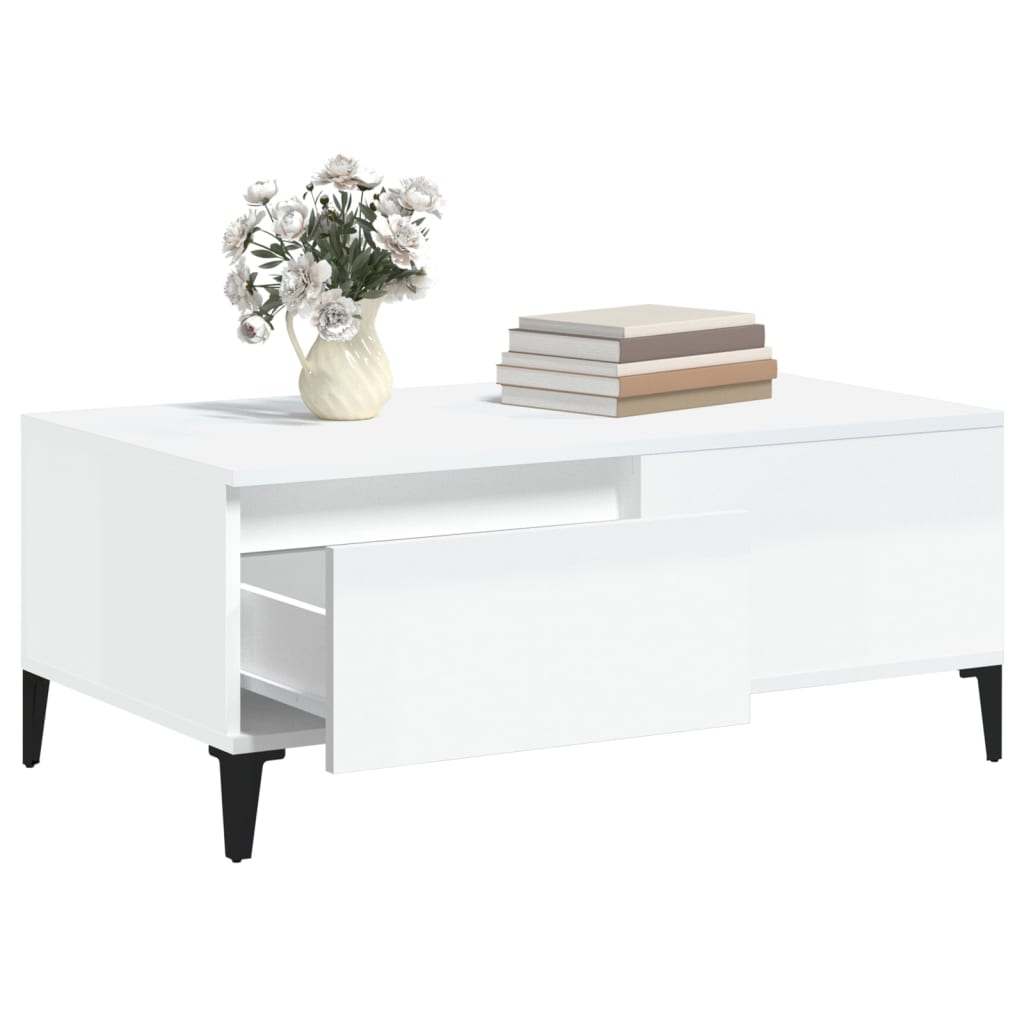 Coffee Table High Gloss White 90X50X36.5 Cm Engineered Wood