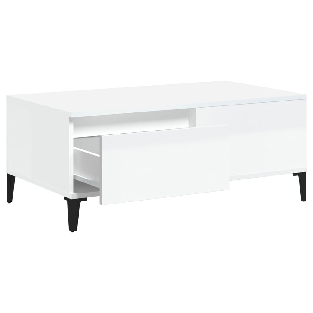 Coffee Table High Gloss White 90X50X36.5 Cm Engineered Wood