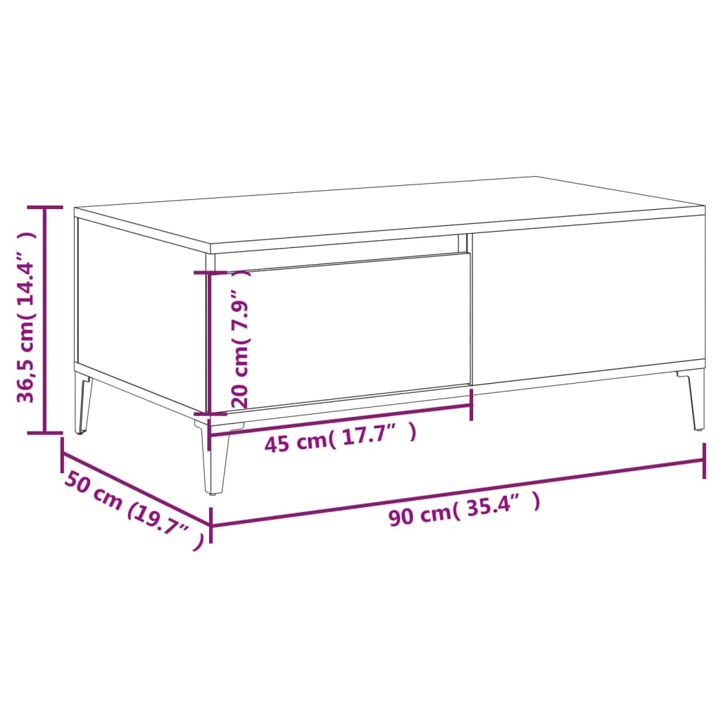 Coffee Table High Gloss White 90X50X36.5 Cm Engineered Wood