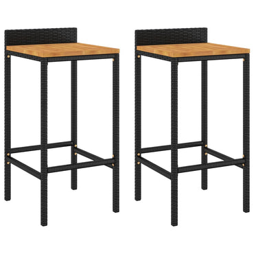 Bar Stools 2 Pcs Black Poly Rattan And Solid Wood Acacia