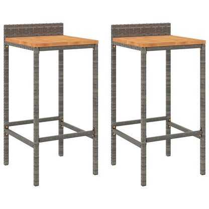 Bar Stools 2 Pcs Grey Poly Rattan And Solid Wood Acacia