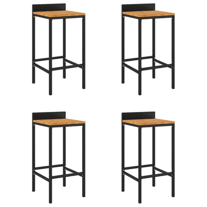 Bar Stools 4 Pcs Black Poly Rattan And Solid Wood Acacia