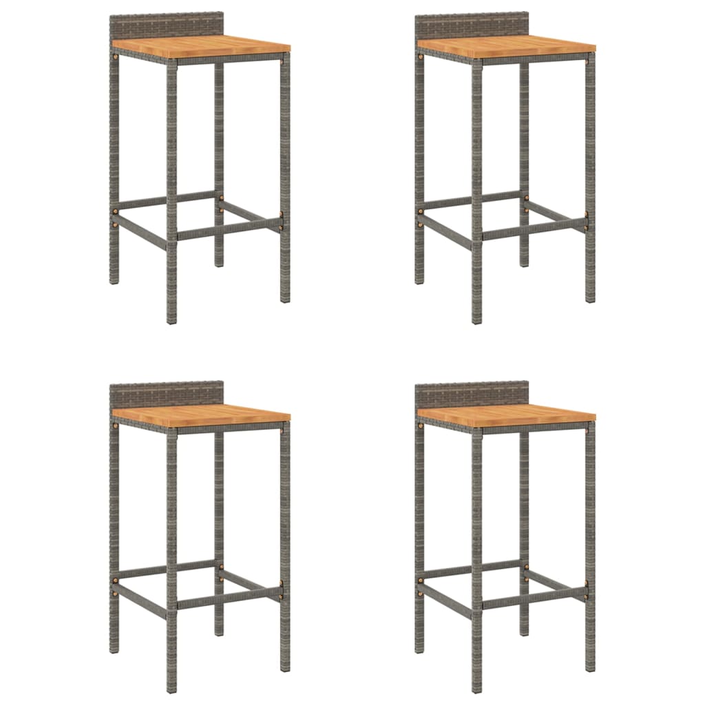 Bar Stools 4 Pcs Grey Poly Rattan And Solid Wood Acacia