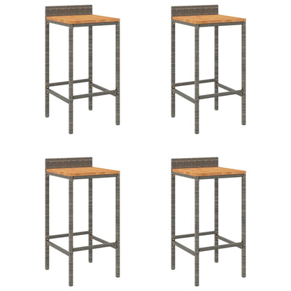 Bar Stools 4 Pcs Grey Poly Rattan And Solid Wood Acacia