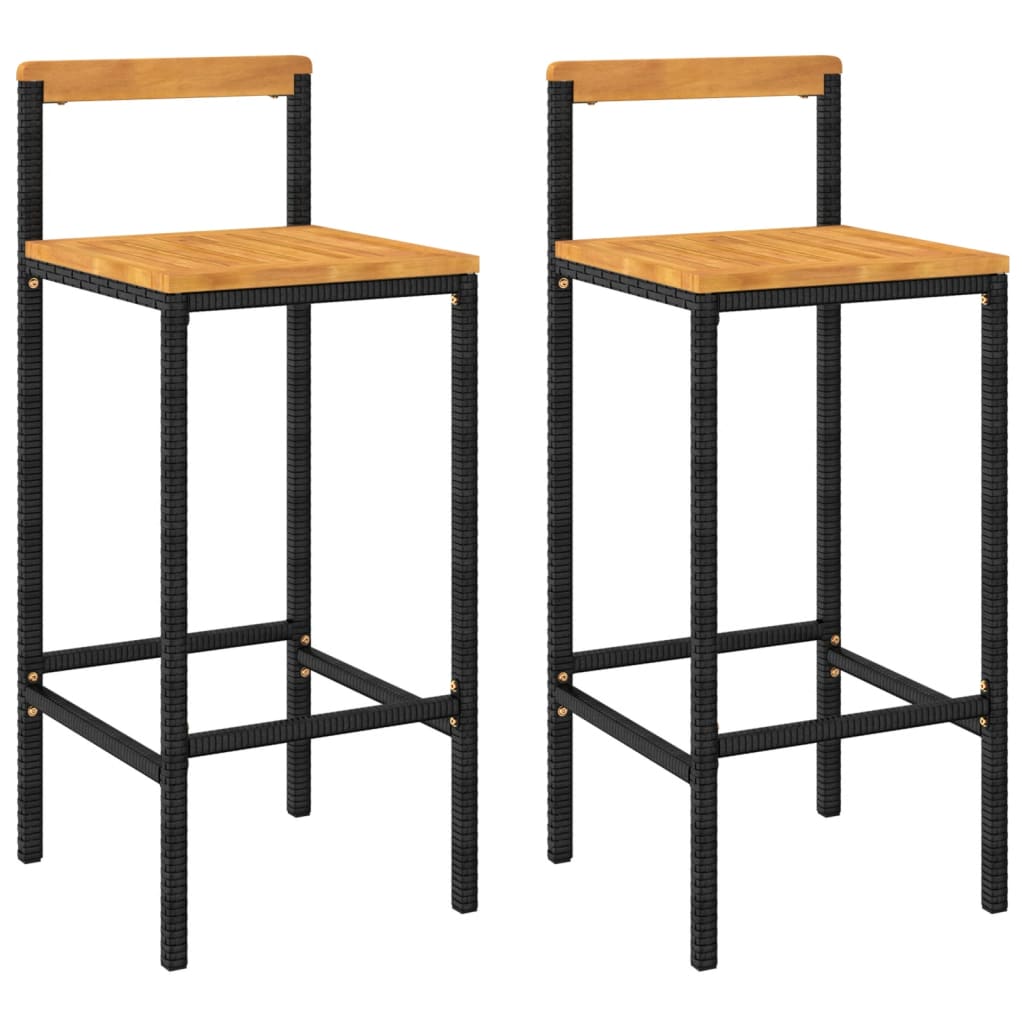 Bar Stools 2 Pcs Black Poly Rattan And Solid Wood Acacia