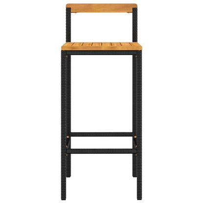 Bar Stools 2 Pcs Black Poly Rattan And Solid Wood Acacia