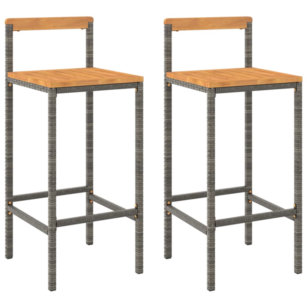 Bar Stools 2 Pcs Grey Poly Rattan And Solid Wood Acacia