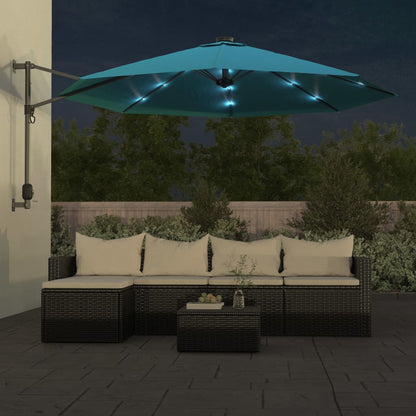 Wall-Mounted Parasol With Leds Sea Blue 290Cm