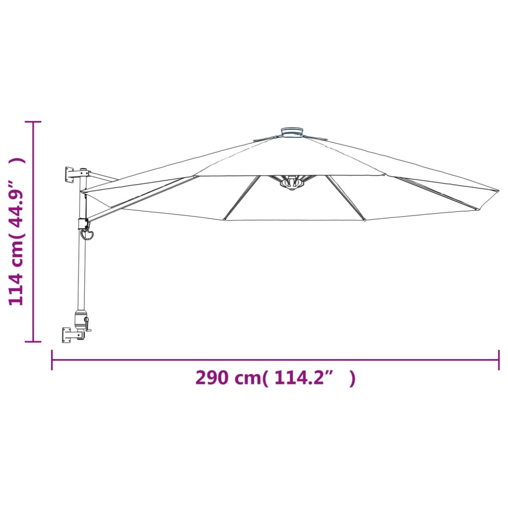 Wall-Mounted Parasol With Leds Sea Blue 290Cm