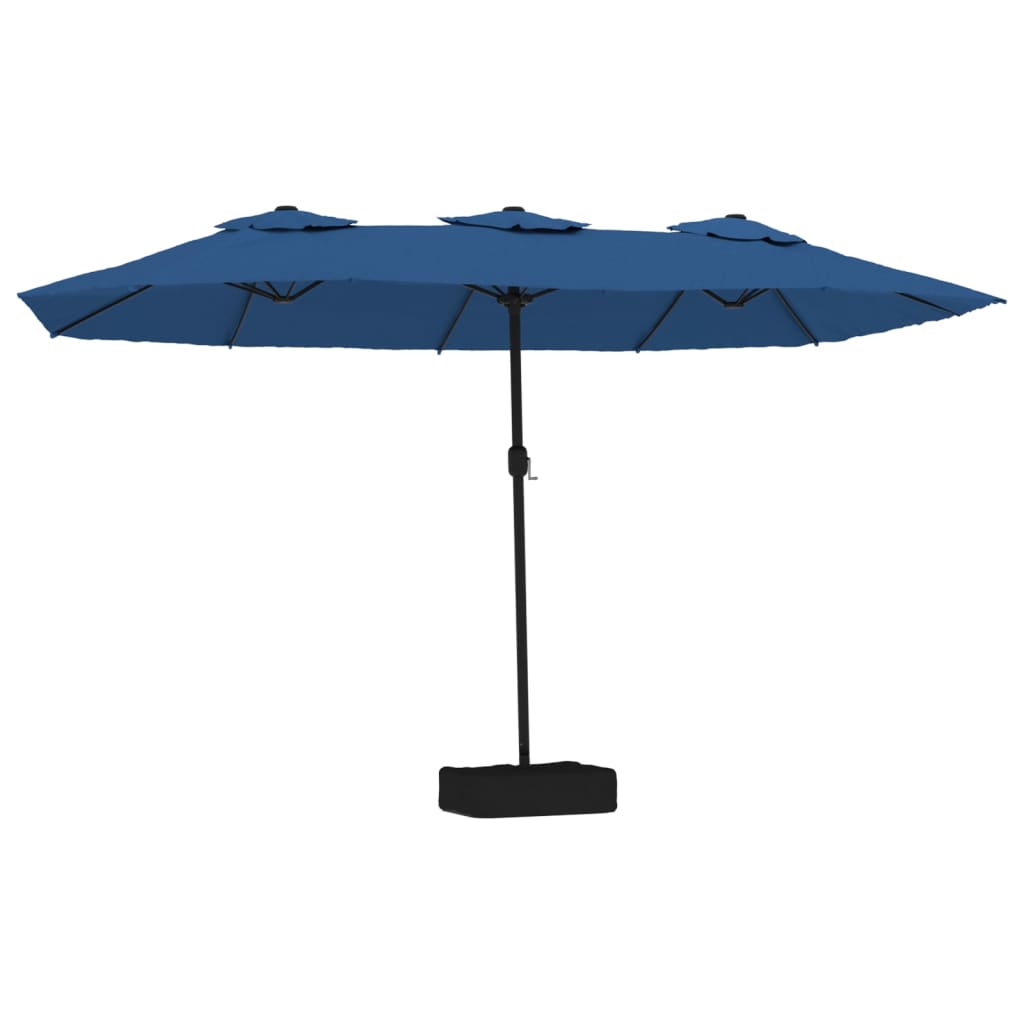 Double-Head Garden Parasol With Leds Azure Blue 449X245 Cm