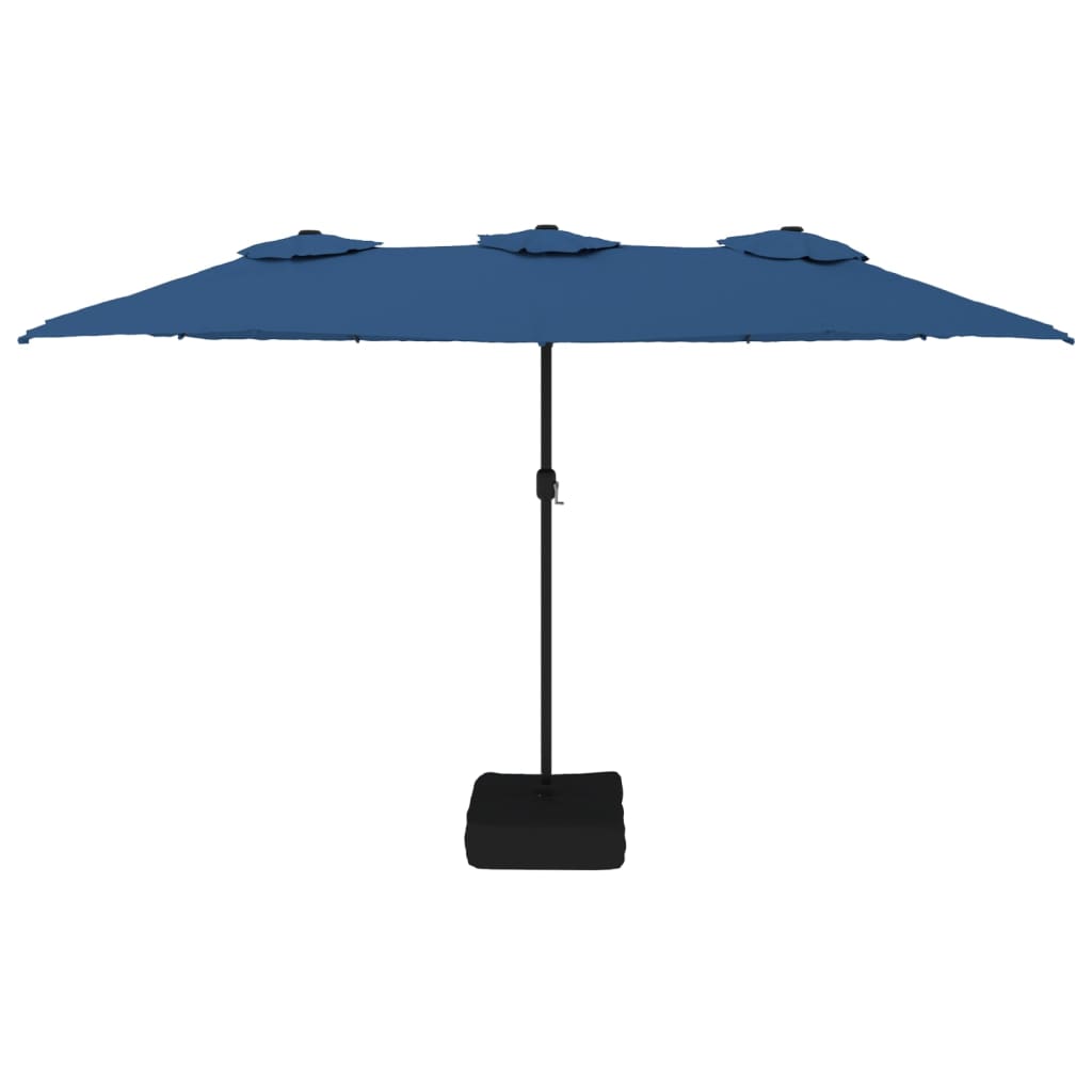 Double-Head Garden Parasol With Leds Azure Blue 449X245 Cm