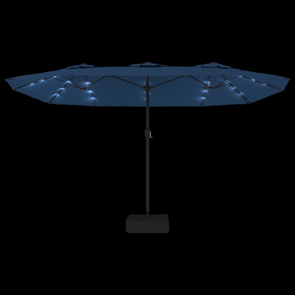 Double-Head Garden Parasol With Leds Azure Blue 449X245 Cm