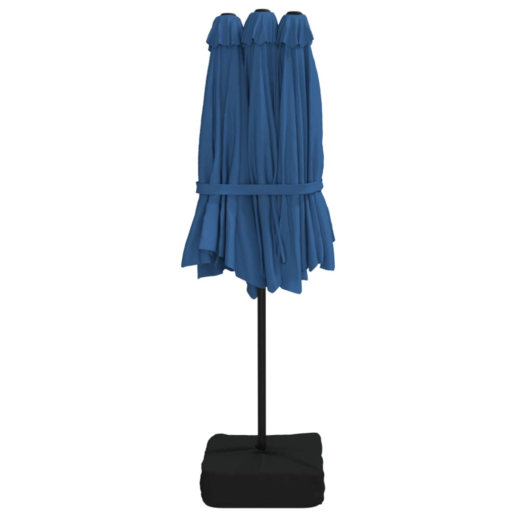 Double-Head Garden Parasol With Leds Azure Blue 449X245 Cm