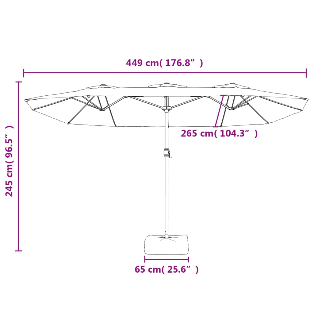 Double-Head Garden Parasol With Leds Azure Blue 449X245 Cm