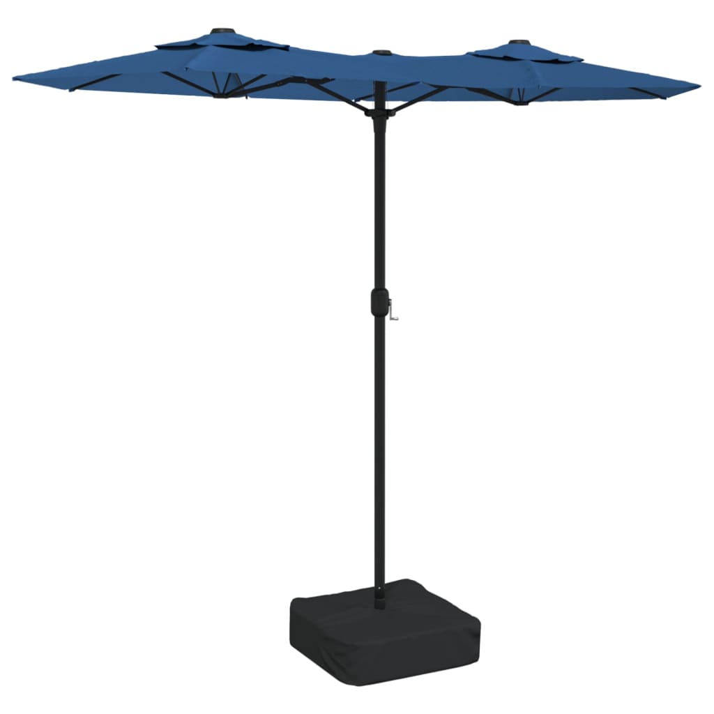 Double-Head Garden Parasol With Leds Azure Blue 316X240 Cm