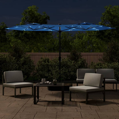 Double-Head Garden Parasol With Leds Azure Blue 316X240 Cm