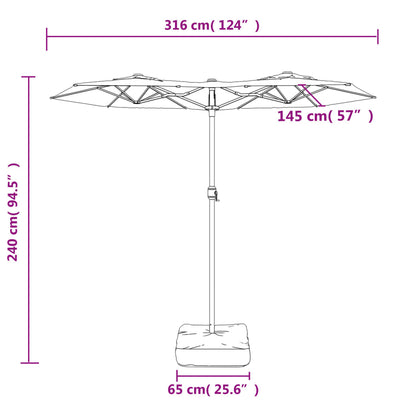 Double-Head Garden Parasol With Leds Azure Blue 316X240 Cm