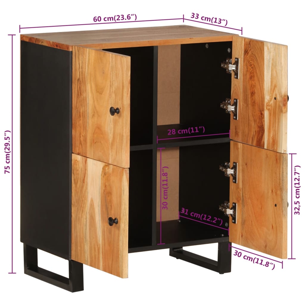 Sideboard With 4 Doors 60X33X75 Cm Solid Wood Acacia