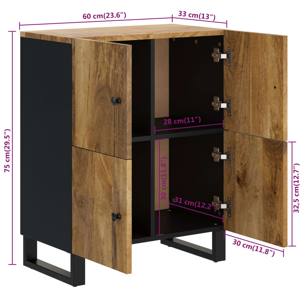 Sideboard With 4 Doors 60X33X75 Cm Solid Wood Mango