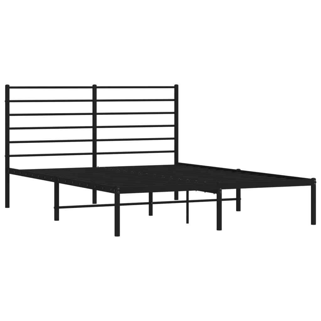 Metal Bed Frame With Headboard Black 120X190 Cm Small Double