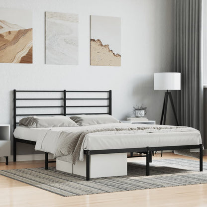 Metal Bed Frame With Headboard Black 120X190 Cm Small Double