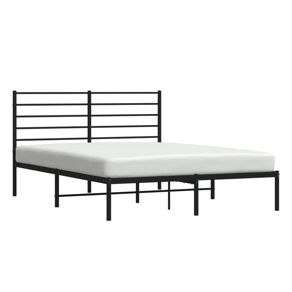 Metal Bed Frame With Headboard Black 120X190 Cm Small Double