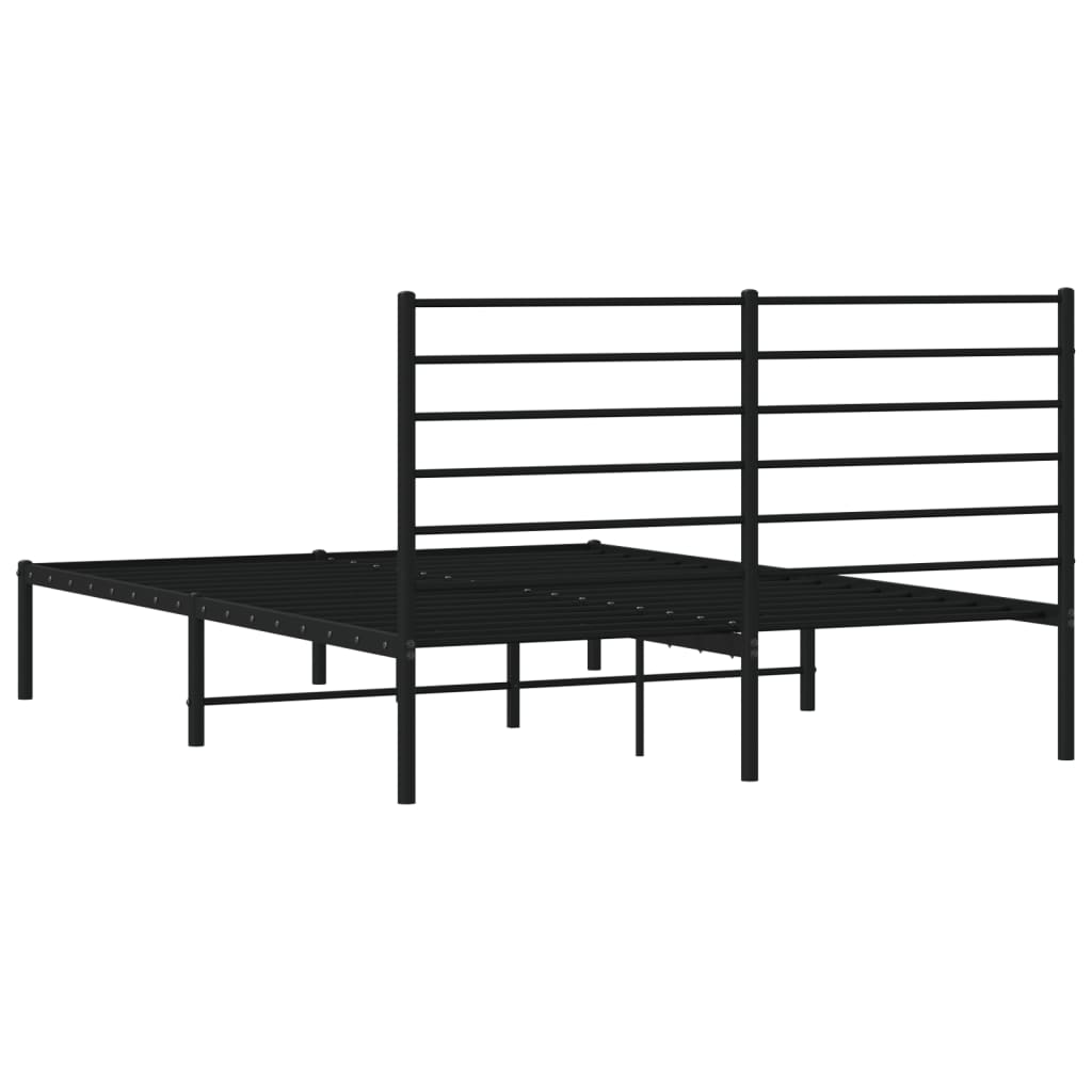 Metal Bed Frame With Headboard Black 120X190 Cm Small Double