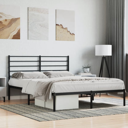 Metal Bed Frame With Headboard Black 150X200 Cm King Size