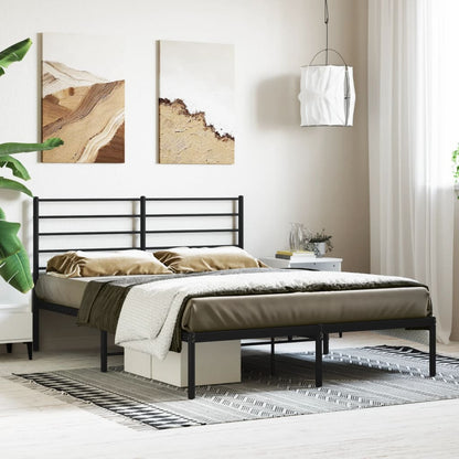 Metal Bed Frame With Headboard Black 150X200 Cm King Size