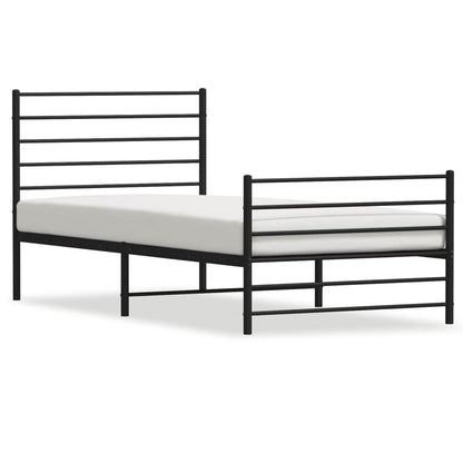 Metal Bed Frame With Headboard And Footboard Black 90X190 Cm Single