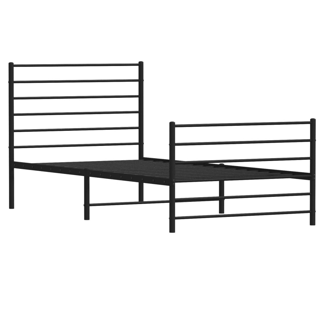 Metal Bed Frame With Headboard And Footboard Black 90X190 Cm Single