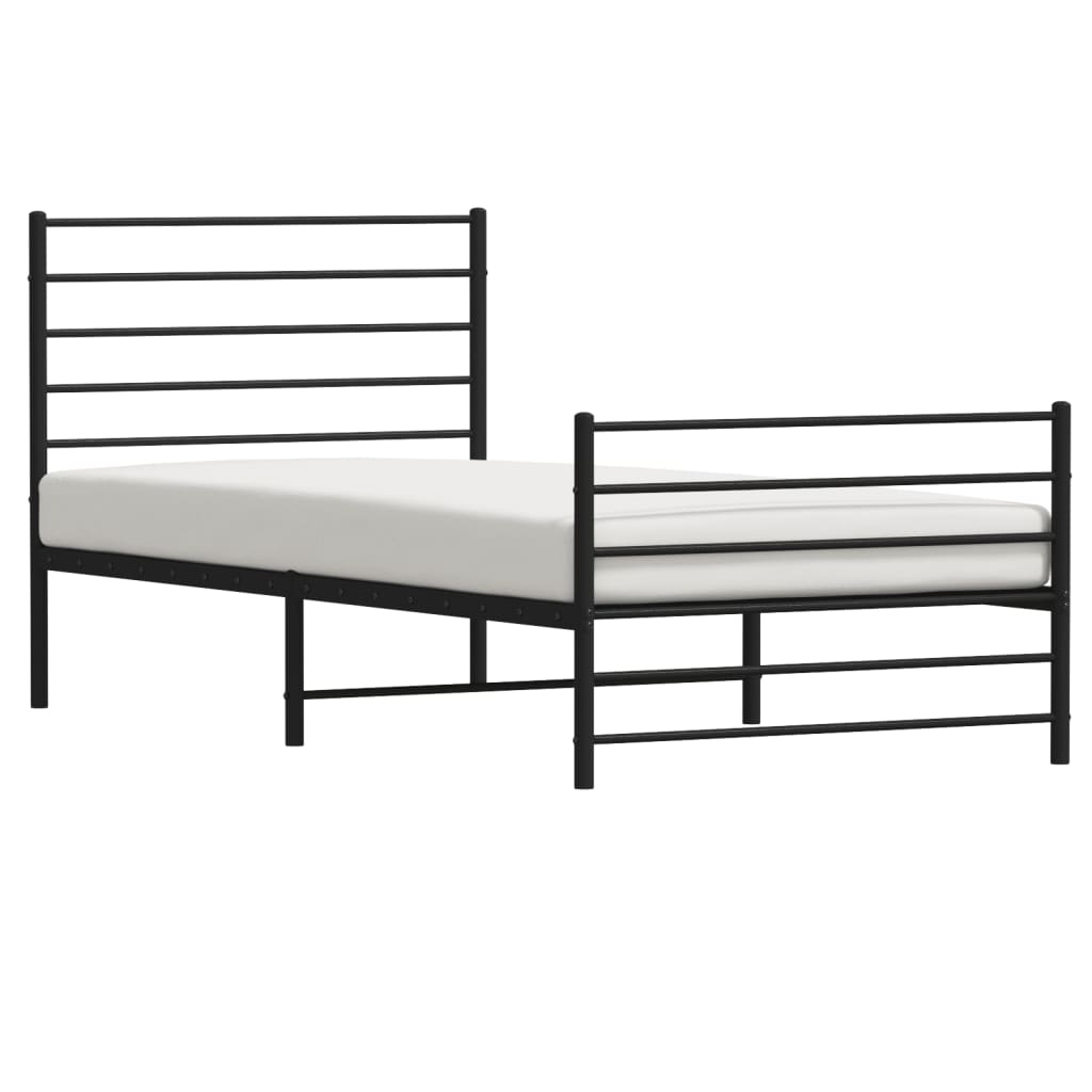 Metal Bed Frame With Headboard And Footboard Black 90X190 Cm Single