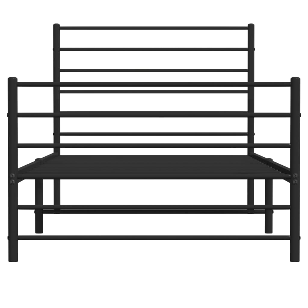 Metal Bed Frame With Headboard And Footboard Black 90X190 Cm Single