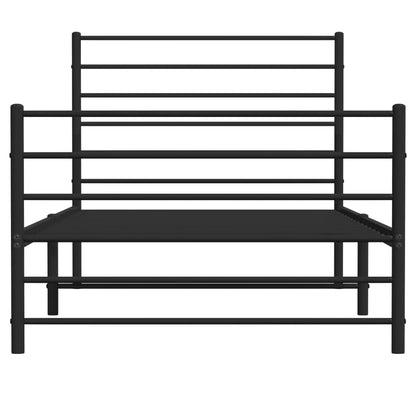 Metal Bed Frame With Headboard And Footboard Black 90X190 Cm Single