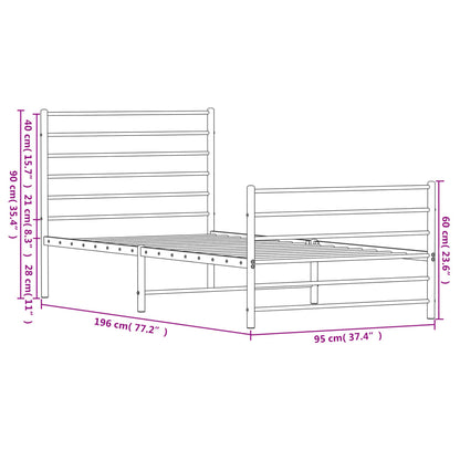 Metal Bed Frame With Headboard And Footboard Black 90X190 Cm Single