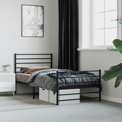 Metal Bed Frame With Headboard And Footboard Black 90X190 Cm Single