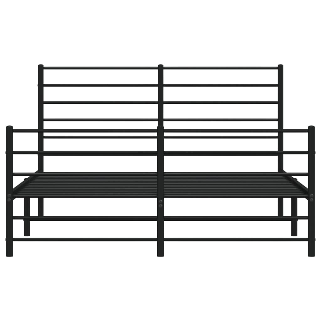 Metal Bed Frame With Headboard And Footboard Black 150X200 Cm King Size